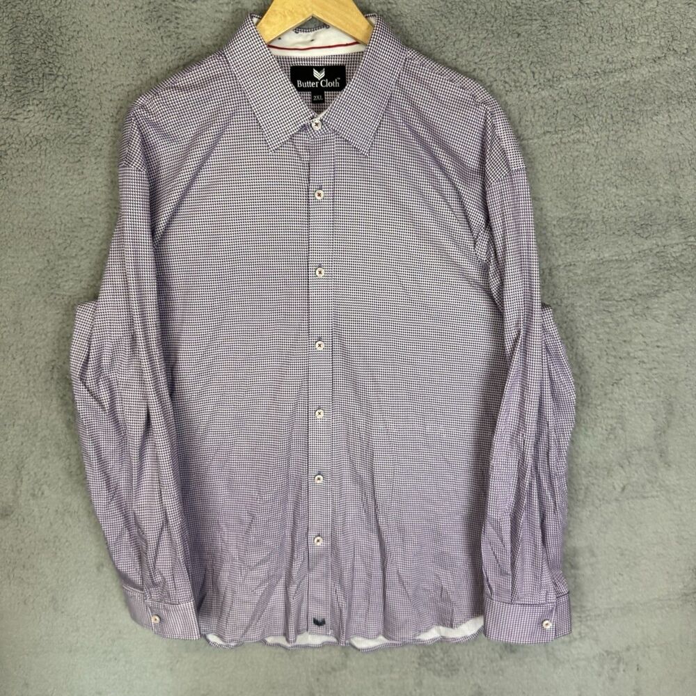 Butter Cloth Shirt Mens 2XL Purple Long‎ Sleeve Button Up Cotton Stretch